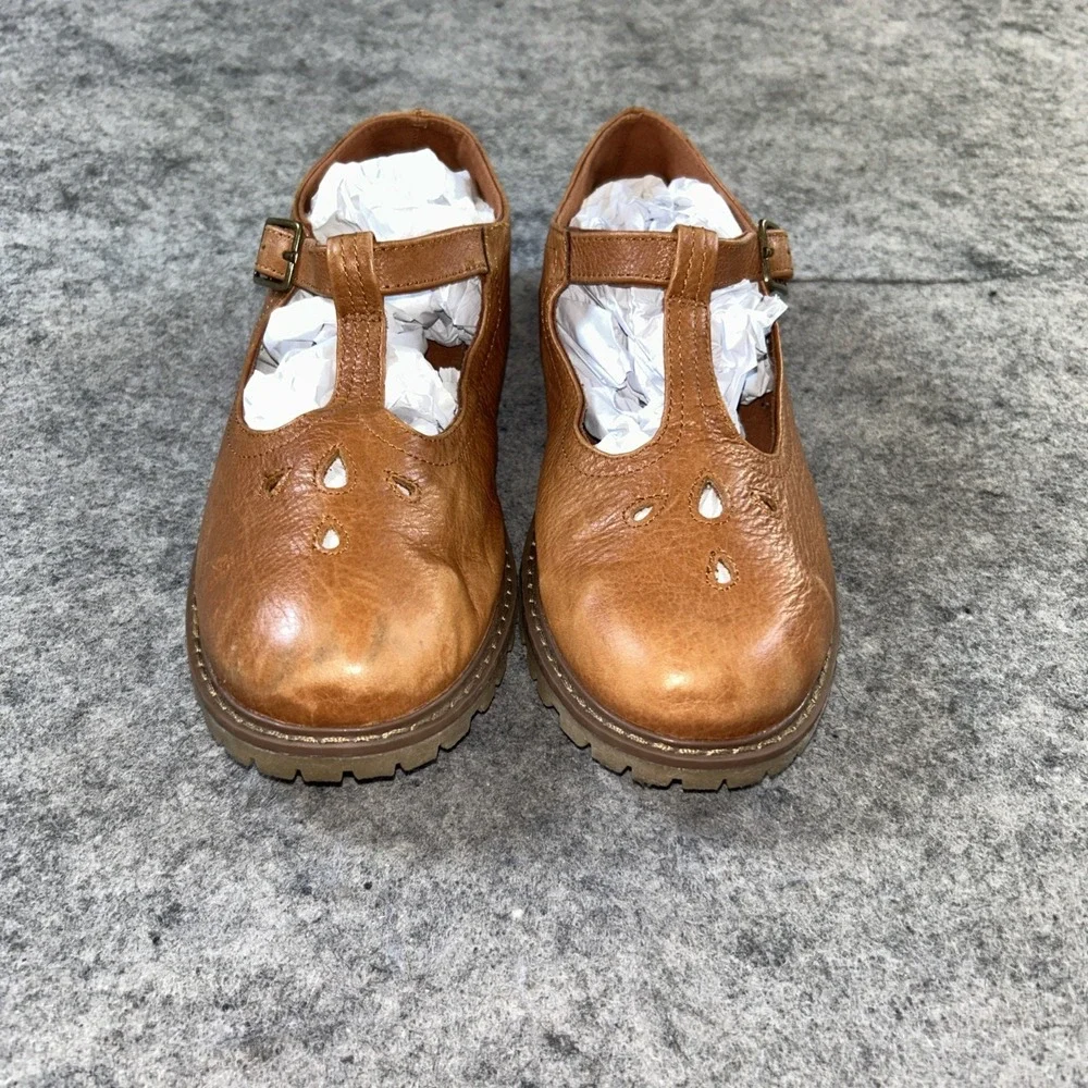 ZARA Leather Mary Jane Shoes Girls 36/4 Brown Cut-Out Buckle Low Top